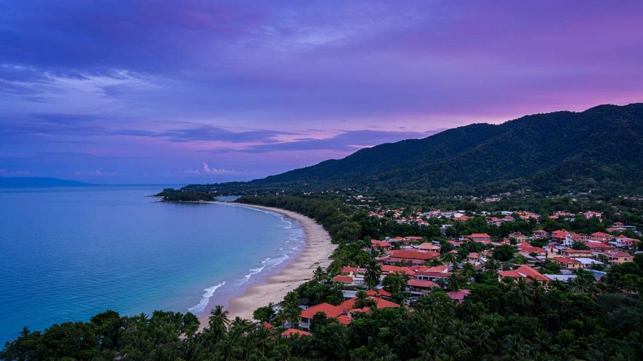 Island village and tropical water